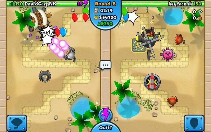 Captura de tela do jogo mostrando o menu de atualização no Bloons TD Battles.