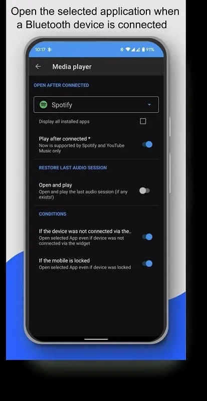 Indikator status koneksi Bluetooth Audio Connect Widget