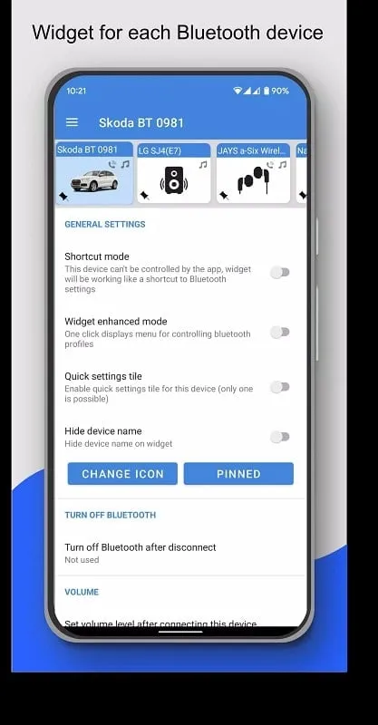 Bluetooth Audio Connect Widget customization options