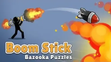 Main screen gameplay of Boom Stick illustrating the puzzle and action elements.