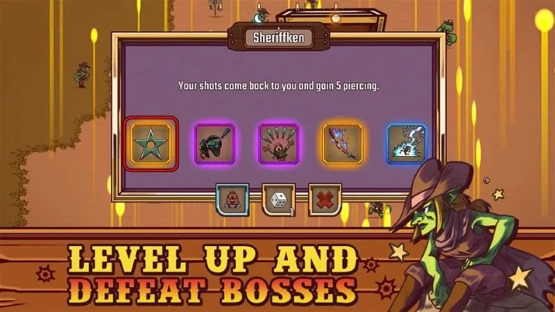 In-game screenshot of Bounty of One showcasing a character utilizing the unlimited money mod to upgrade their weapon to the maximum level.