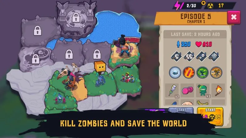 Screenshot of Box Head gameplay displaying different types of zombies encountered in the game.