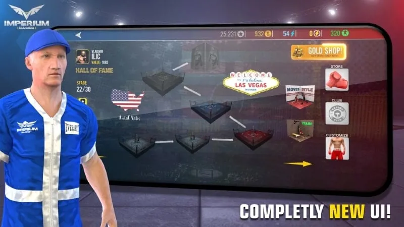A screenshot showcasing the different boxing arenas available in the game.