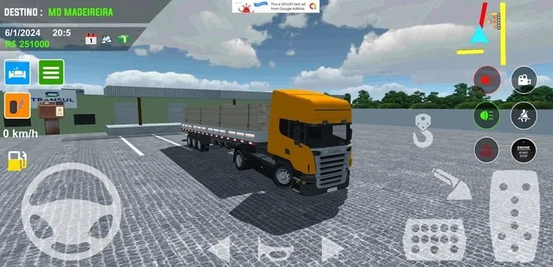 A screenshot of BR Truck 2 gameplay demonstrating the challenging road conditions and cargo transportation tasks.