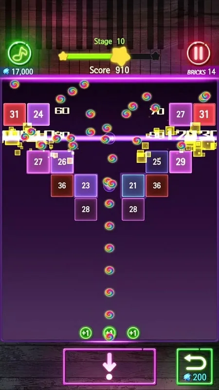 Accessing the shop menu in Bricks Melody Balls MOD APK.