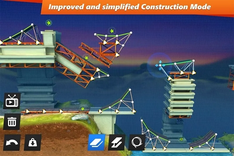 Construyendo una rampa en Bridge Constructor Stunts.