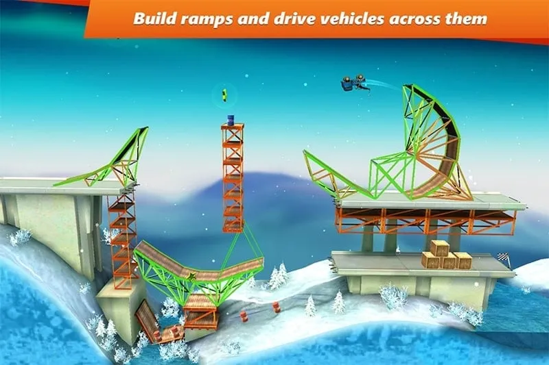 Una prueba de puente exitosa en Bridge Constructor Stunts.