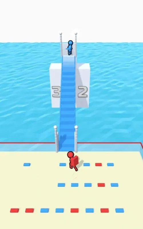 Screenshot showcasing the gameplay of Bridge Race, highlighting the bridge-building mechanics and competitive aspects.