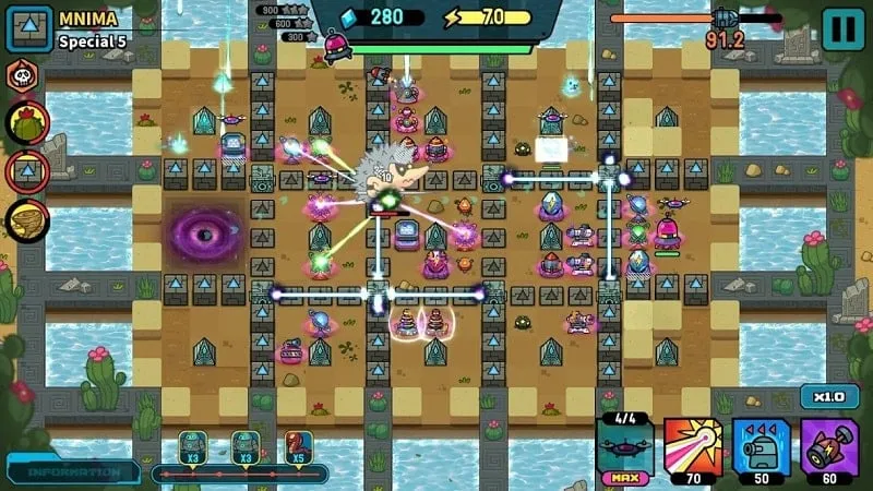 Unidades avançadas em Broken Universe Tower Defense.