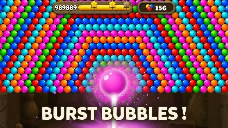 Tangkapan layar gameplay yang menunjukkan item dan power-up dalam game di Bubble Pop Origin.