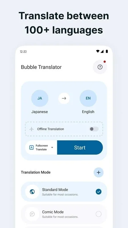 Bubble Screen Translate mod showcasing language selection
