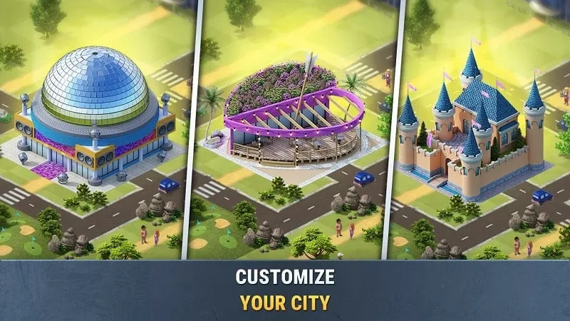 Screenshot of Build a City: Community Town showing various building options available to the player.