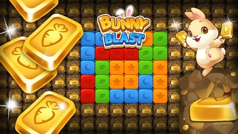 Captura de pantalla del juego mostrando la combinación de bloques de colores en Bunny Blast.