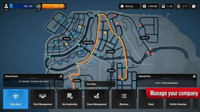 In-game screenshot displaying the mission interface in Bus Simulator City Ride.