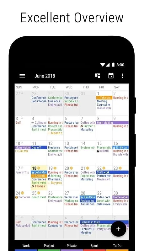 Interfaz de Business Calendar 2 Pro mod mostrando funciones premium