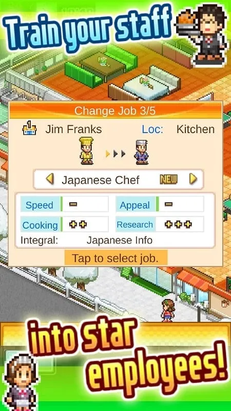 Jogabilidade do Cafeteria Nipponica SP mostrando o recurso de expansão do restaurante.