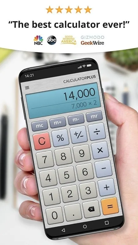 Interface do Calculator Plus mod mostrando recursos premium