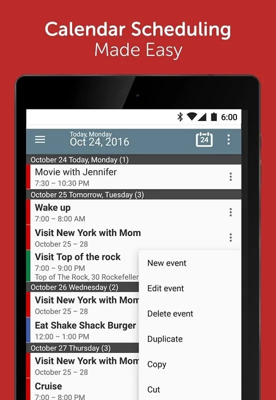 Interface do Calendar Schedule Planner mod exibindo opções de widgets