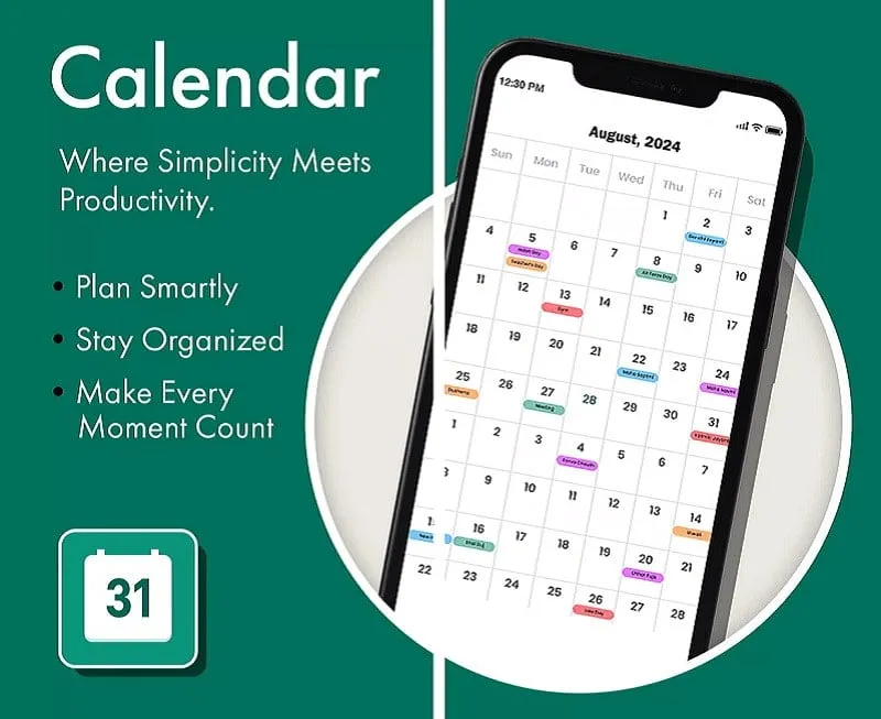 Interfaz del MOD de Calendar mostrando funciones premium