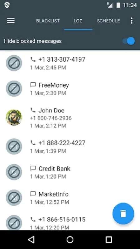 Blocking spam messages using Calls Blacklist PRO mod