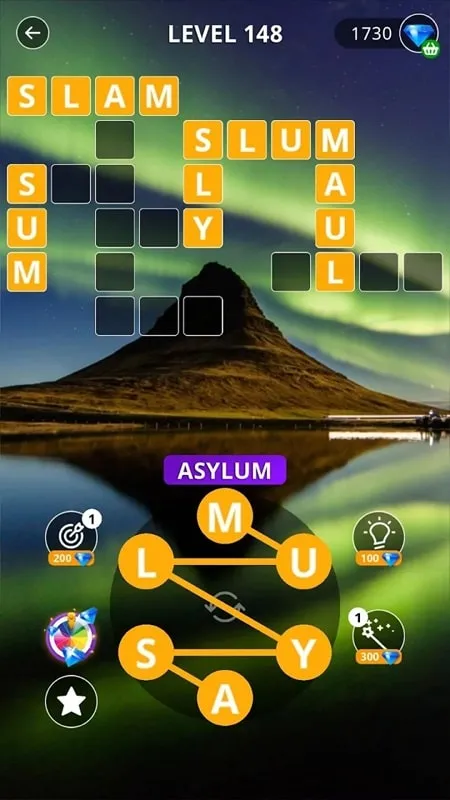 Utilizando o recurso de Power-ups Grátis no Calming Crosswords MOD APK.