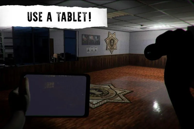 A screenshot from the game CASE: Animatronics, showcasing the dark and atmospheric environment of a police station.