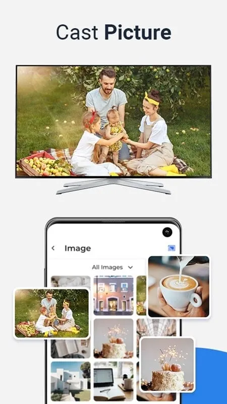 Tampilan antarmuka Cast for Chromecast TV Cast Mod dengan fitur premium