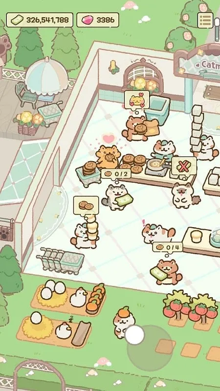 Cat Mart gameplay featuring various cat employees.