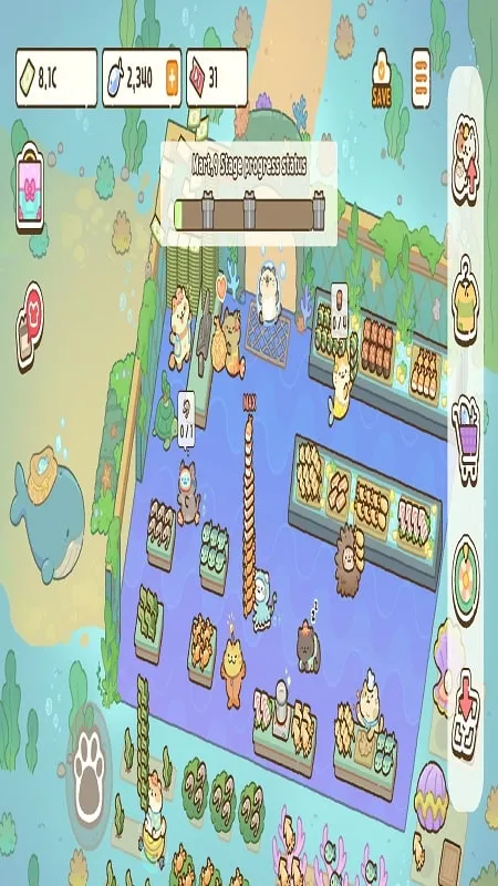 Screenshot of Cat Mart gameplay highlighting the diverse food options.