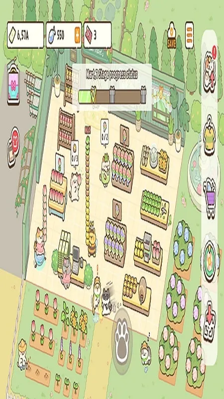 Screenshot of Cat Mart gameplay showing a variety of cat characters.