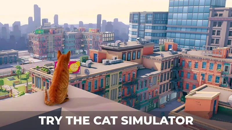 A cat interacting with its environment in Cat's Metropolis Adventure.