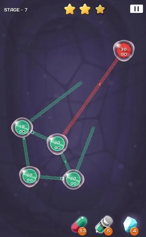 Tela de atualização do Cell Expansion Wars com dinheiro infinito.