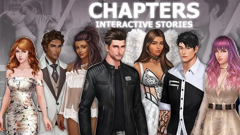A collage showcasing different romance scenarios in the game Chapters.