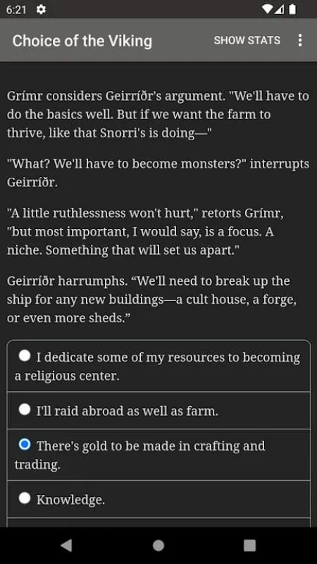 Menu de escolhas do jogo Choice of the Viking Mod APK