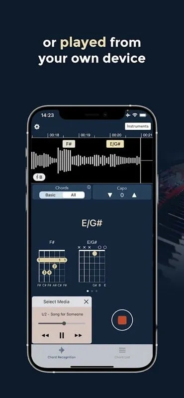 Tampilan antarmuka Chord ai yang menunjukkan analisis chord