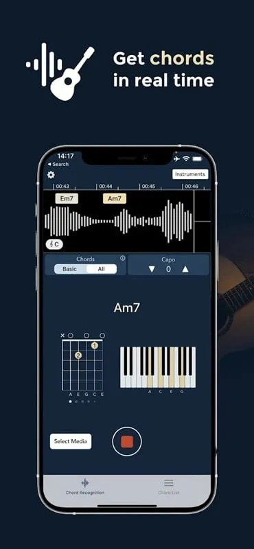 Tampilan antarmuka Chord ai mod yang menunjukkan pilihan lagu