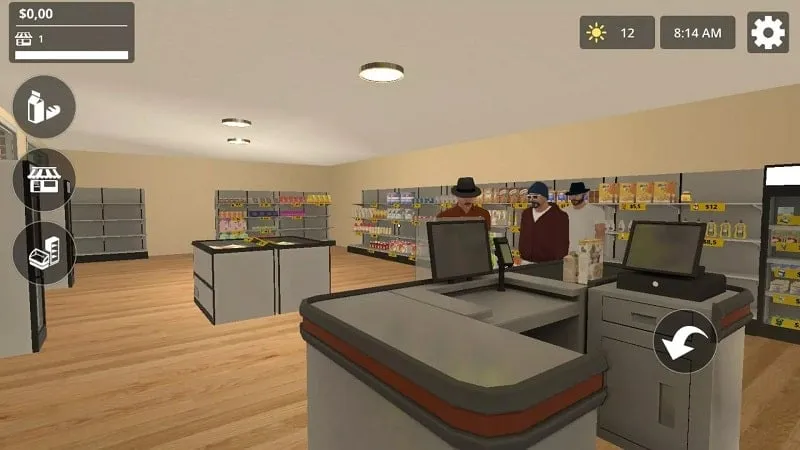 A screenshot of the City Shop Simulator game showcasing the employee management interface.