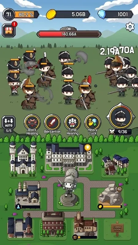 Tampilan dalam game Civilization Army yang menyoroti unit yang ditingkatkan dengan persenjataan canggih.