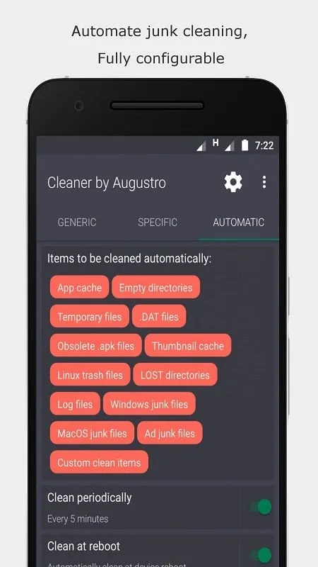 Configuración y funciones del mod de Cleaner by Augustro