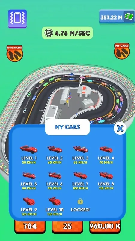 Representación visual de la función Compras Gratis en acción dentro del juego Clicker Racing 3D.