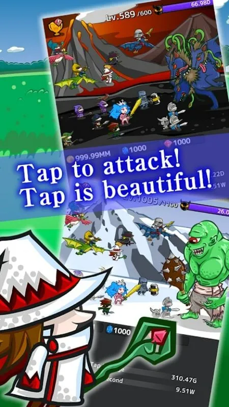 Clicker RPG Tap Princess character upgrade screen.