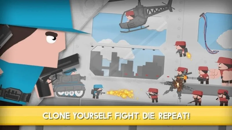 Screenshot of gameplay in Clone Armies, showcasing diverse units in action.