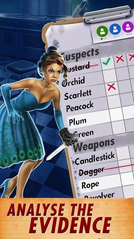 In-game screenshot highlighting unlocked characters in Cluedo mod.