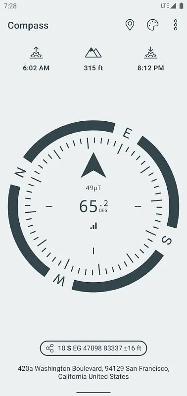 Tangkapan layar yang menampilkan berbagai satuan pengukuran dan opsi penyesuaian yang tersedia di Compass & Altimeter mod