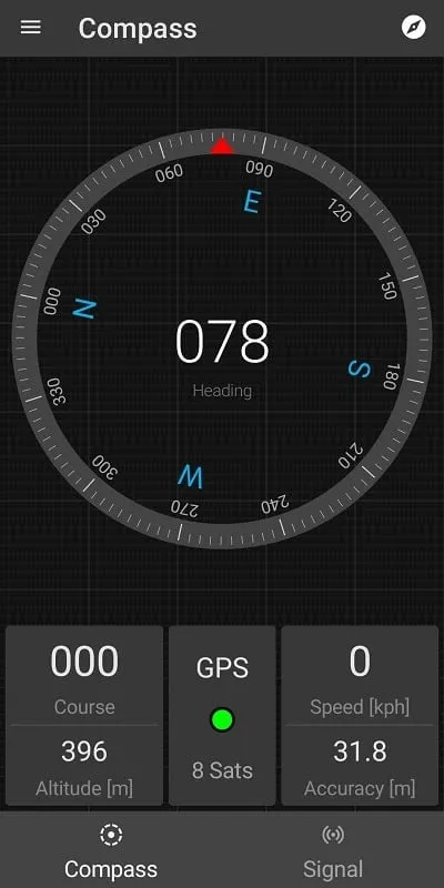 Interface principal do Compass and GPS Tools