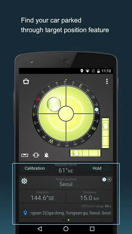 Interfaz del Compass Level GPS mod mostrando funciones premium