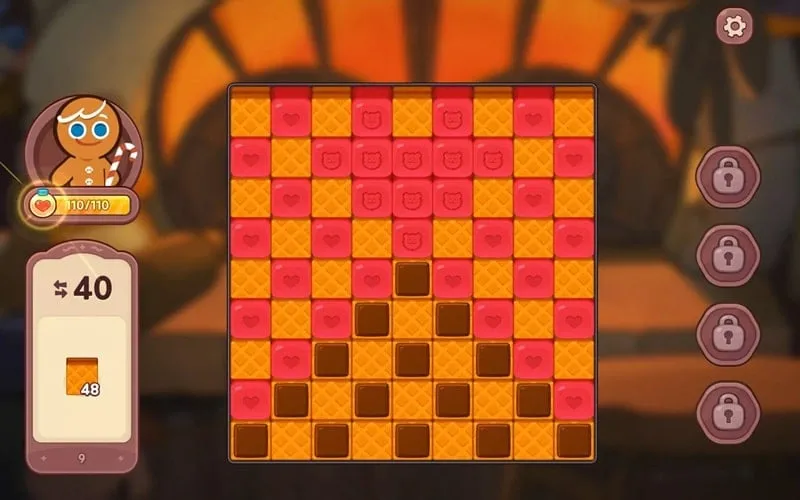 Captura de tela do jogo mostrando o menu MOD no CookieRun: Witch’s Castle.