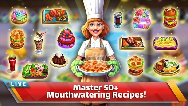 In-game screenshot of Cooking Channel displaying a variety of dishes and cooking timers.