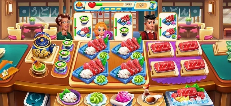 A screenshot highlighting the restaurant decoration options in Cooking Love.