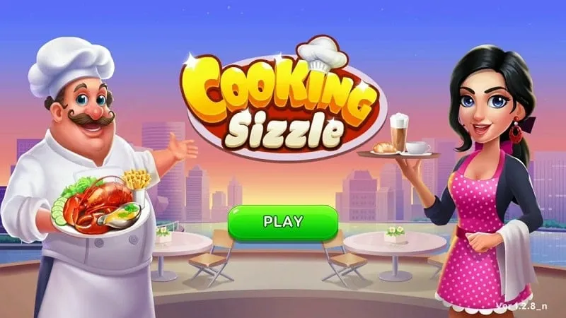 Captura de pantalla del juego Cooking Sizzle mostrando la colorida comida y la interfaz de usuario.